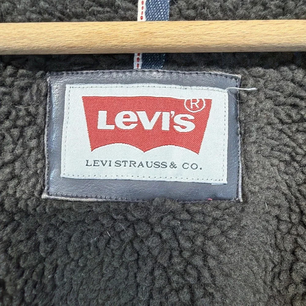 Levi's Men's Original Faux Leather Jacket Black Size XXL Full Zip Bomber Sherpa